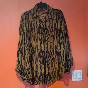 Sheer Animal Print Large Brown and Black  Long Sleeve Blouse